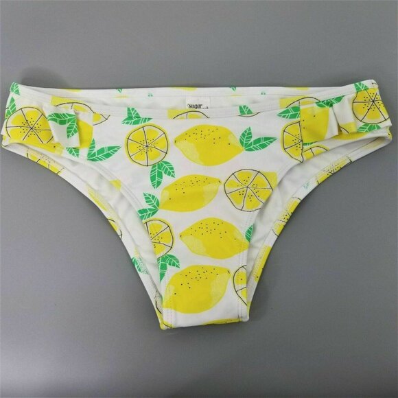 Sugar Coast by Lolli Swim Bikini Bottom M Lemon Print Ruffle Yellow White Beachy - Picture 7 of 7